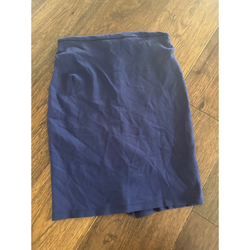 Zara Basic Navy Blue Pencil Skirt Back Zip Slit Stretch Office Wear Womens L